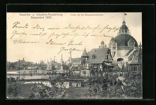 AK Düsseldorf, Gewerbe- u. Industrie-Ausstellung 1902, Partie vor der Hauptindustriehalle
