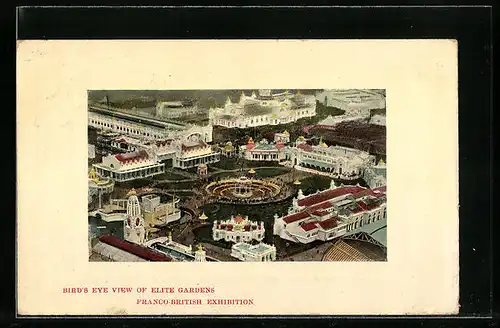 AK London, Franco-British Exhibition, Bird`s Eye View of Elite Gardens