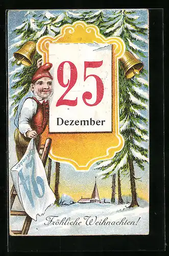 AK Zwerg reisst Kalenderblatt ab, 25. Dezember