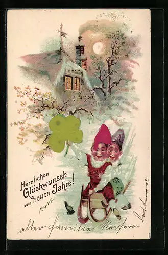 AK Zwerge bei einer winterlichen Schlittenfahrt