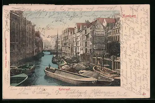 AK Hamburg, Küterwall, Fluss mit Booten