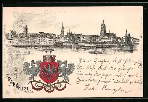 Lithographie Alt-Frankfurt, Eiserner Steg und Dom