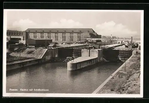 AK Passau, Kachlet mit Schiffschleuse