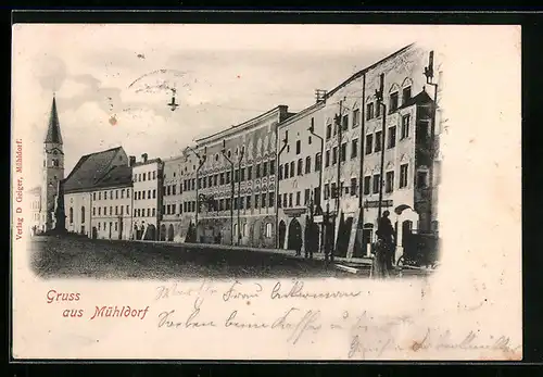 AK Mühldorf, Strassenpartie mit Kirche