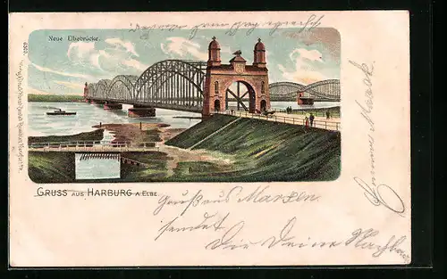 Lithographie Hamburg-Harburg, Neue Elbebrücke