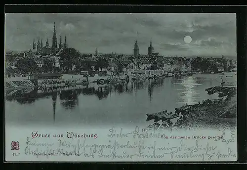 Mondschein-AK Würzburg, Von der neuen Brücke gesehen