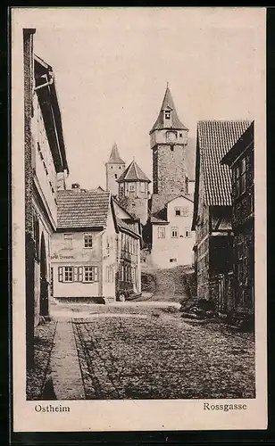 AK Ostheim, Rossgasse mit Kirche