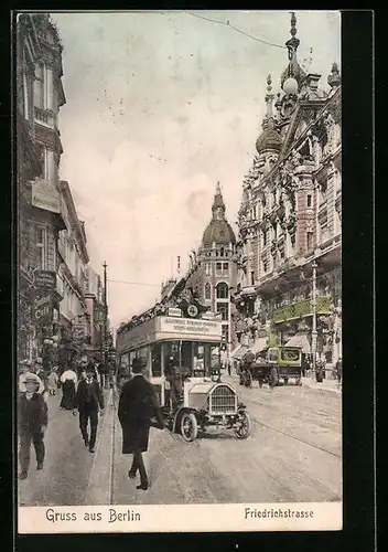 AK Berlin, Friedrichstrasse mit Autobus