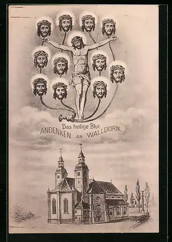 Künstler-AK Walldürn, Kirche und Christus-Bild