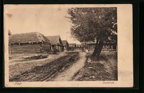 AK Jasgi, Dorfstrasse mit Holzhäusern