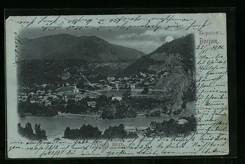 Mondschein-AK Borjom, Totalansicht aus der Vogelschau