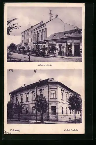 AK Szecseny, Fö-utca reszlet, Polgari iskola