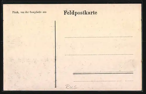 Künstler-AK Pinsk, Ortsansicht von der Sumpfseite aus