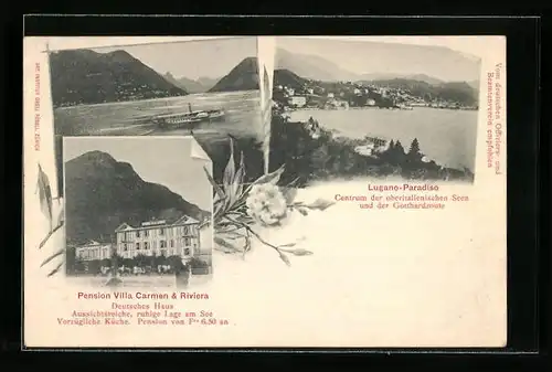 AK Lugano, Pension Villa Carmen & Riviera, Teilansicht