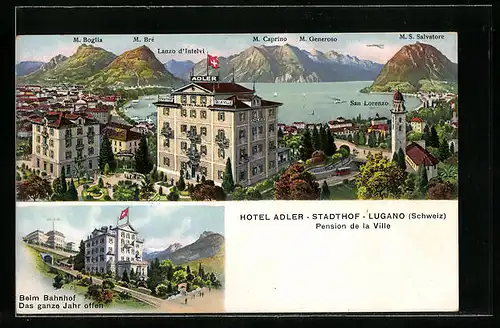 AK Lugano, Hotel Adler Stadthof, Teilansicht