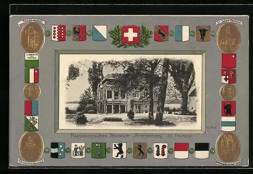 Präge-AK Arenenberg, Napoleonisches Museum, Wappen der Kantone