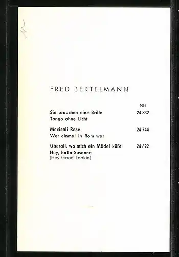 AK Musiker Fred Bertelmann im weissen Hemd mit Krawatte, Autograph