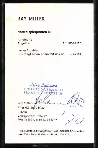 AK Musiker Ray Miller mit Koteletten, Autograph