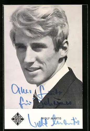 AK Musiker Wolf Martis mit Föhnfrisur, Autograph