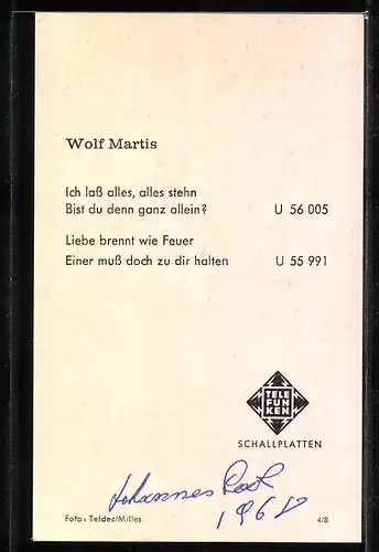 AK Musiker Wolf Martis mit Föhnfrisur, Autograph