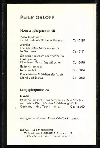 AK Musiker Peter Orloff mit Mikrophon, Autograph