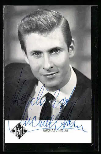 AK Musiker Michael Holm mit schmaler Krawatte, Autograph