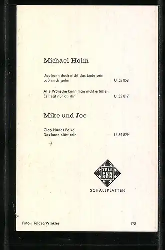 AK Musiker Michael Holm mit schmaler Krawatte, Autograph