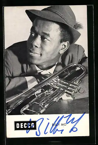 AK Musiker Billy Mo mit seiner Trompete, Autograph