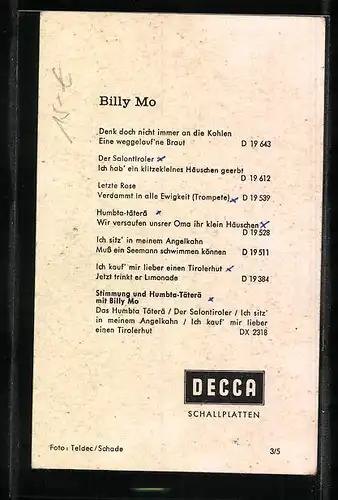 AK Musiker Billy Mo mit seiner Trompete, Autograph