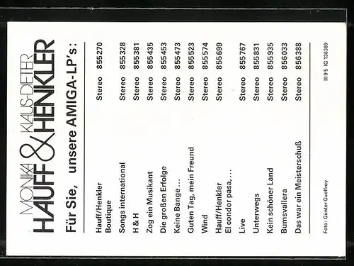 AK Musiker Monika Hauff und Klaus-Dieter Henkler lächeln, Autograph