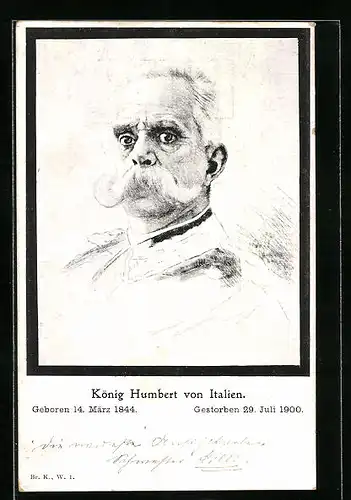 AK König Humbert I. von Italien, Portrait mit schwarzem Rand