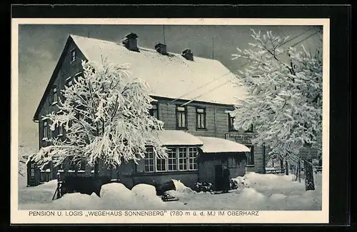 AK Sonnenberg / Harz, Pension Wegehaus Sonnenberg im Winter