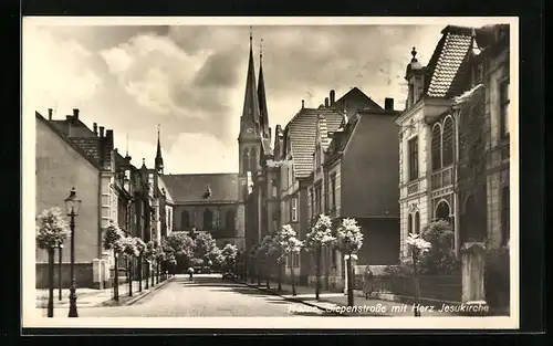 AK Herne, Siepenstrasse mit Herz Jesukirche