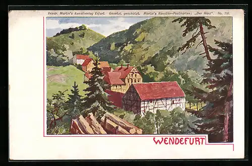 Künstler-AK Wendefurt, Partie im Harz