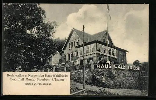 AK Brombach /Ts., Gasthaus und Pension Haus Waldfriede von der Strasse gesehen