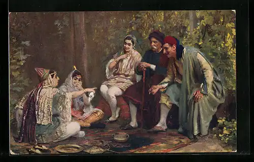 Künstler-AK Jüdische Familie beim Picknick