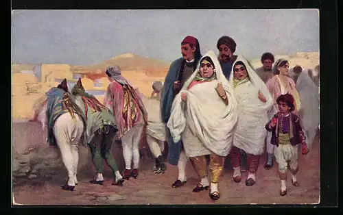 Künstler-AK Jüdische Familie bei einem Spaziergang