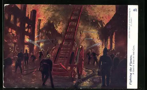 Künstler-AK Im Kampfe mit den Flammen, Feuerwehr