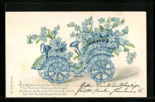 Präge-AK Vergissmeinnicht-Auto, Blumenbild