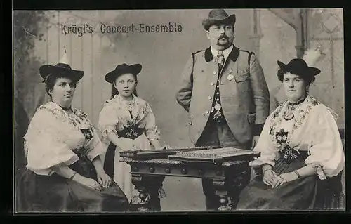 AK Krügl`s Concert-Ensemble mit Zithern, Trachtenkapelle