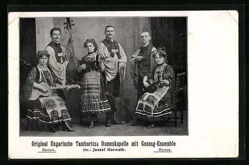 AK Original Ungarische Tamburitza Damenkapelle mit Gesang-Ensemble, Trachtenkapelle