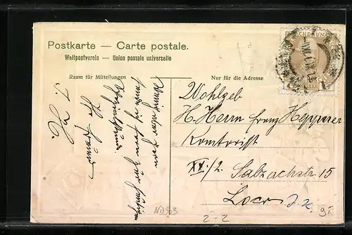 Präge-Künstler-AK Briefmarken aus Bayern, Postbote und Wappen