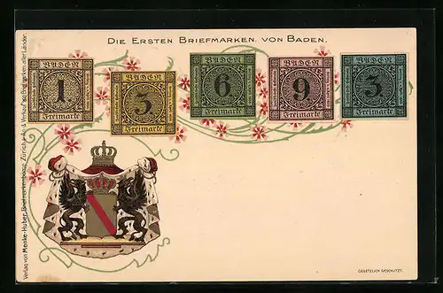 Lithographie Baden, Die ersten Briefmarken von Baden und Wappen