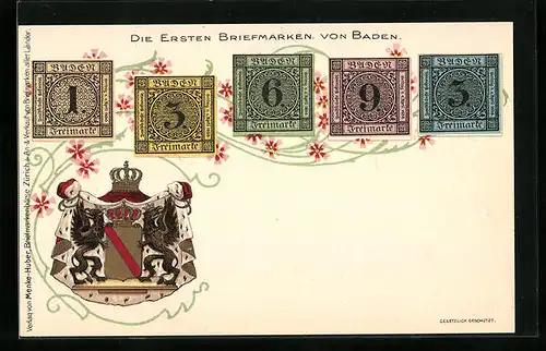 Lithographie Baden, Die ersten Briefmarken von Baden und Wappen