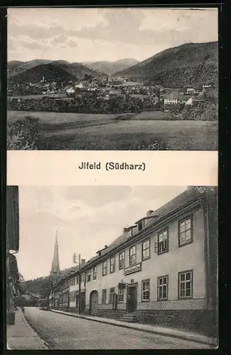 AK Ilfeld /Südharz, Gasthaus Goldene Krone, Ortsansicht