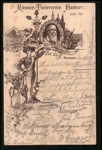 Lithographie Hannover, Männer-Turnverein von 1848, Turnvater Jahn