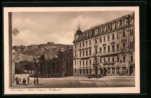 AK Stuttgart, Banzhafs Hotel Royal mit Strassenpartie