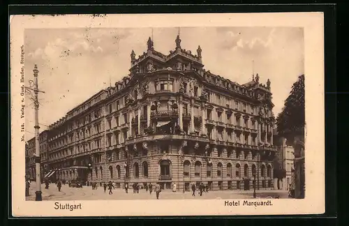 AK Stuttgart, Hotel Marquardt mit Strassenpartie