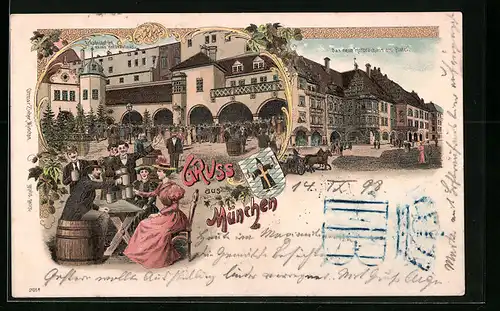 Lithographie München, Arkadenhof im Hofbräuhaus