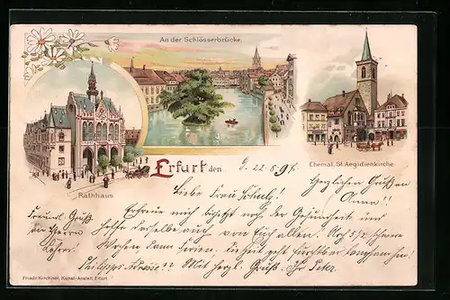 Lithographie Erfurt, An der Schlösserbrücke, Rathaus